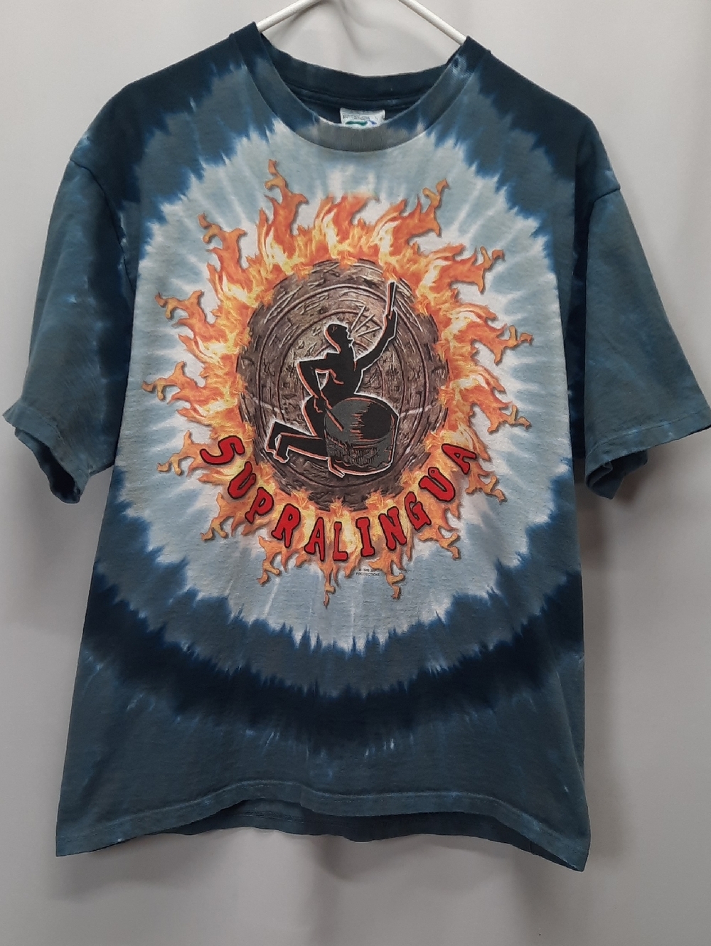 Vintage 90s Liquid Blue Supralingua Planet Drum Shirt Mickey Hart Grateful Dead